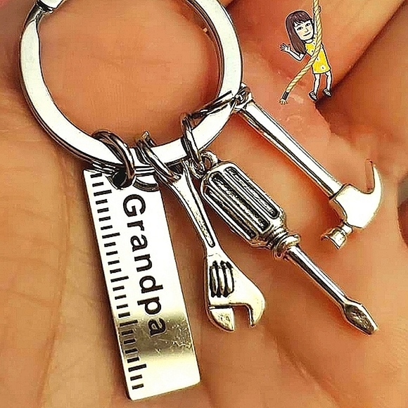 NWOT Stainless Steel, Silver-Plated "Grandpa" Keyring - Picture 2 of 6